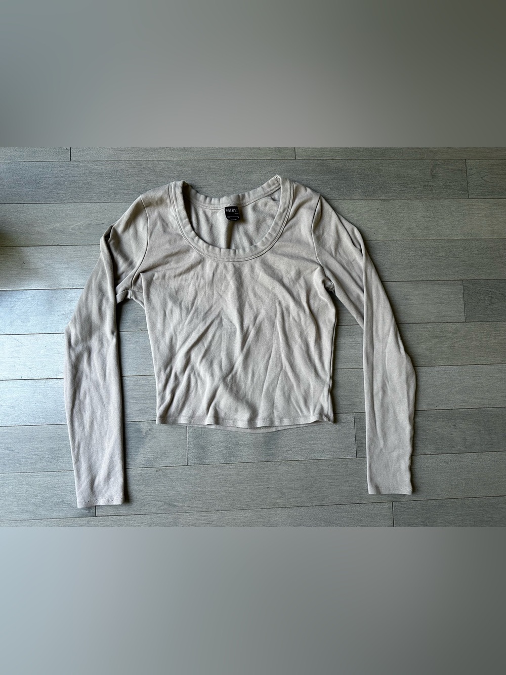 Womens Estpac Cropped Beige Scoop Neck Soft Long Sleeve T Shirt Large Casual